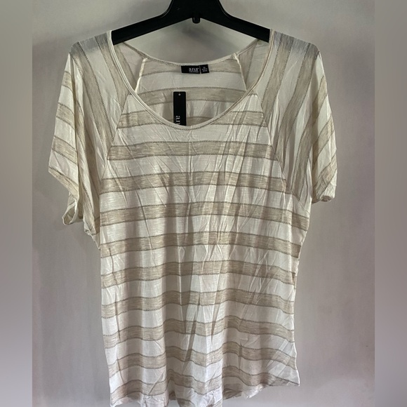 a.n.a Tops - a.n.a Cream and Tan Striped Short Sleeve Top